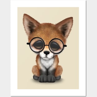 Cute Red Fox Cub Wearing Glasses Posters and Art